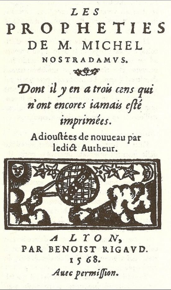 Bìa ngoài cuốn sách “”Những lời tiên tri’’ của Nostradamus xuất bản năm 1568.