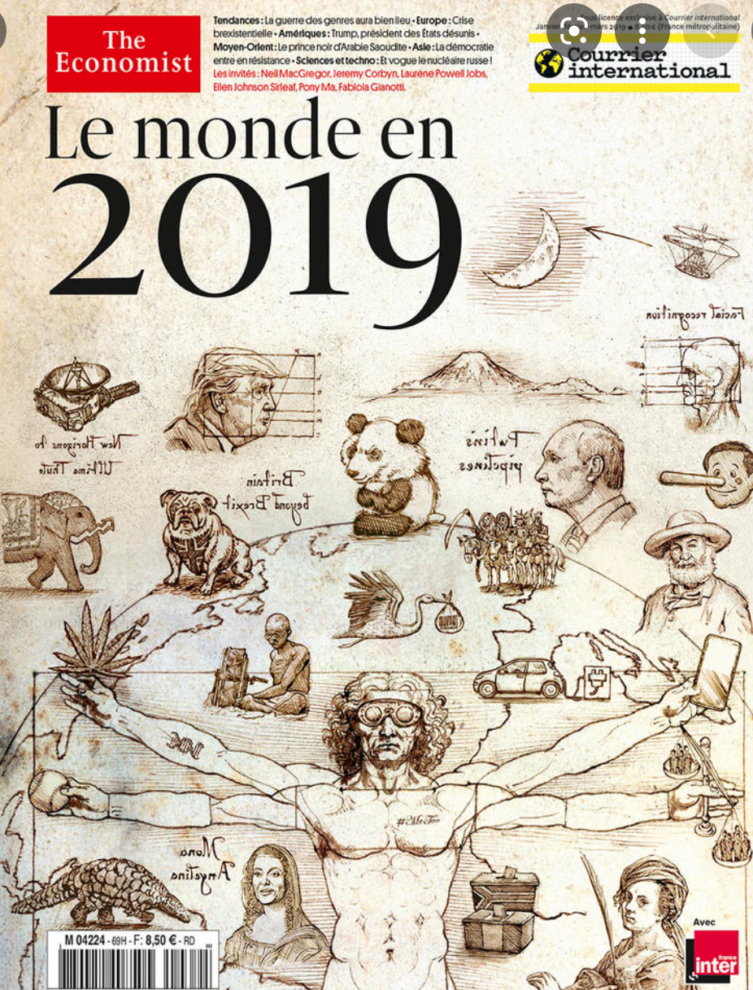 Tạp chí The Economist năm 2019 lấy tranh Người Vitruvius của Leonardo da Vinci làm tranh bìa (Nguồn ảnh: chụp màn hình video)
